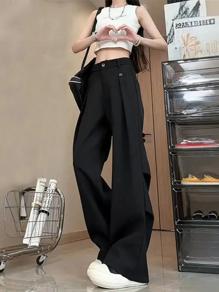 Women High Waist Wide Leg Pants High End Designer Trousers With Drape Tall Fit Curved  Long Suit Pants