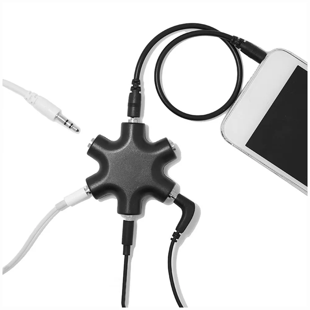 6 Port 3.5mm Headphone Splitter Adapter with Auxiliary Cable for Audio Distribution Supports Group Music Sharing Compatible with