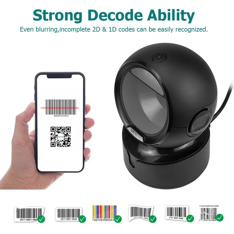 Supermarket Mobile Phone Desktop Portable Goods Barcode Scanner 1d 2d Handfree Automatic