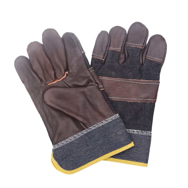 Clothing Accessories Gloves Resistant Durable Denim Half Leather Welder Gloves Heat Resistant Work Safety Gloves Welding Metal