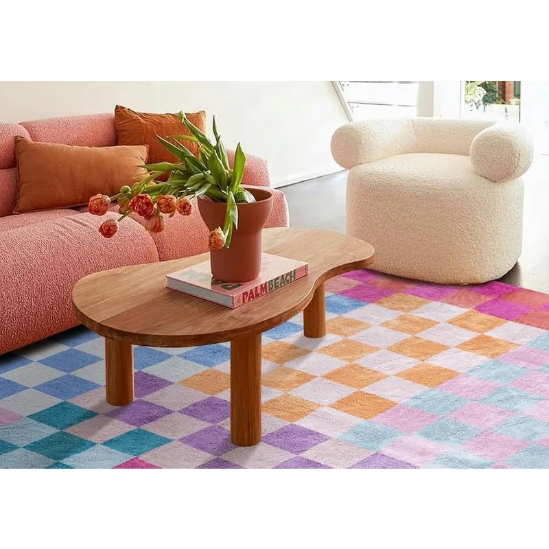 Multicolored Checkerboard Rug Retro Funky Rugs for Living DIning Room Bedroom Kitchen Office Checkered Modern Geometric Carpet