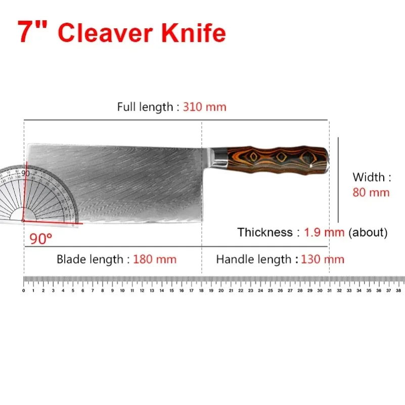 Damascus Knife Damascus Steel Chef Knife Cleaver Meat Chopping Vegetables Kitchen Knives Cutting Tools Cleaver Knife Wood Handle