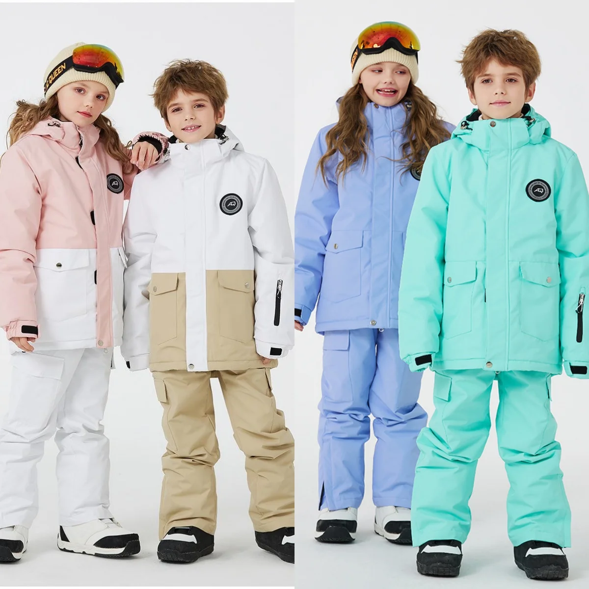 New Children's Ski Suit Boys Girls Snow Clothing Winter Outdoor Waterproof Thickened Warm Jacket Ski Kids Set