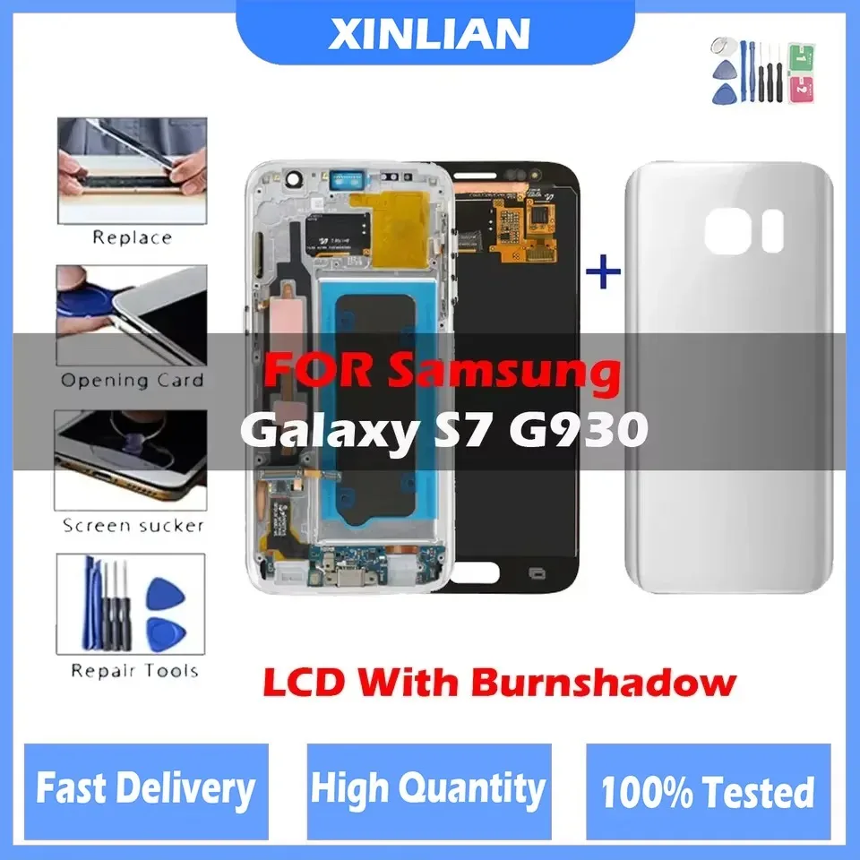 LCD per Samsung Galaxy S7 G930 Display LCD con Shadow Burn-in, gruppo digitalizzatore touch screen con cornice per G930F/SM-G930F