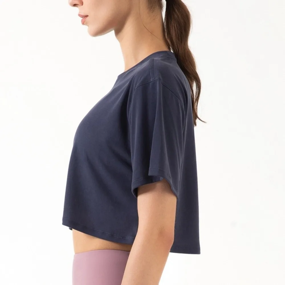 

Свободные спортивные топы для йоги с короткими рукавами, дышащий укороченный топ для упражнений, быстросохнущая легкая одежда для фитнеса, фитнес-тренировки