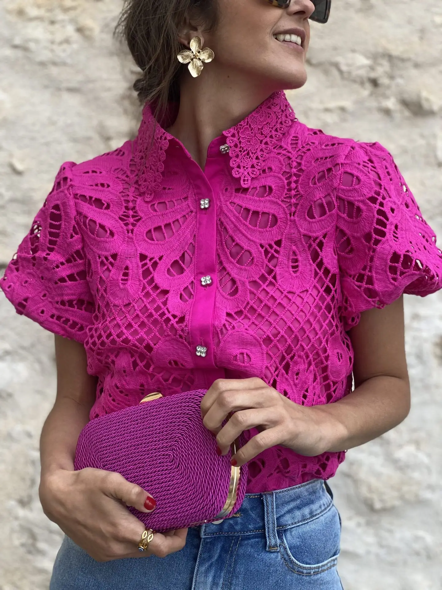 Women Summer Sexy Lace Crochet Cardigan Casual Solid Color Tops Trend Lace Hollow Out Top for Ladies