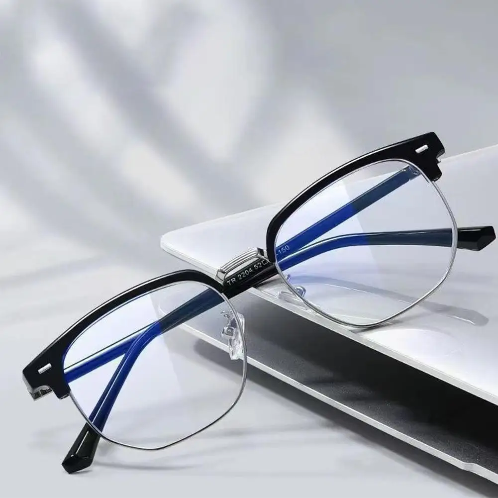 Simple Semi Rimless Anti Blue Light Blocking Glasses Ray Eyeglasses Big Filter Men Women Goggle Frame Computer Square Spect K8R8