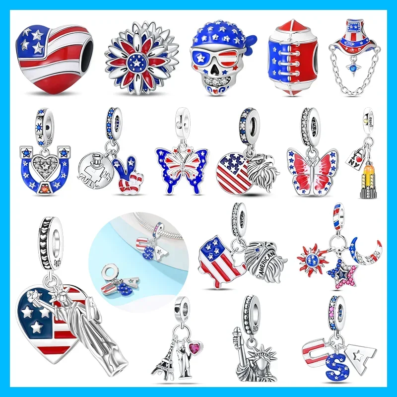 Beads 925 Silver American Charms Pendant Fit Bracelets Bag Keychain Charm Diy Women Gift Accessory