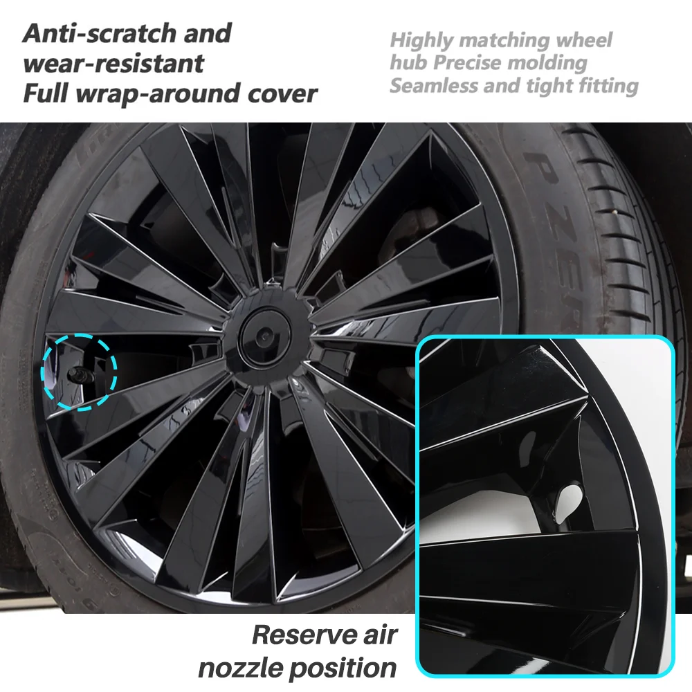 XVIP ABS 19\'\' Thunder Style HubCaps Glossy Black Performance Wheel Full Rim Covers Replacement Accessory For Tesla Model Y 21-23