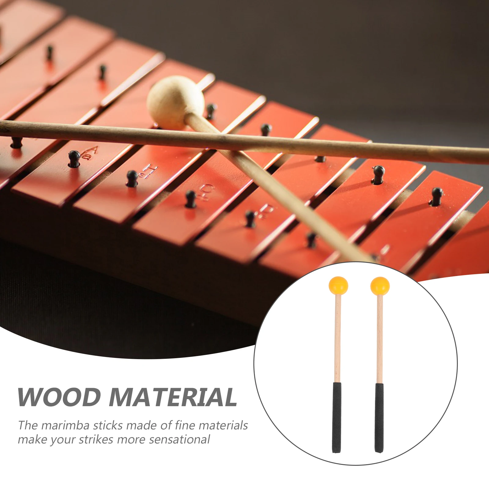 

1 Pair Of Rubber Wooden Mallets Marimba Sticks For Tongue Drum Xylophone Percussion Instrument Accessories