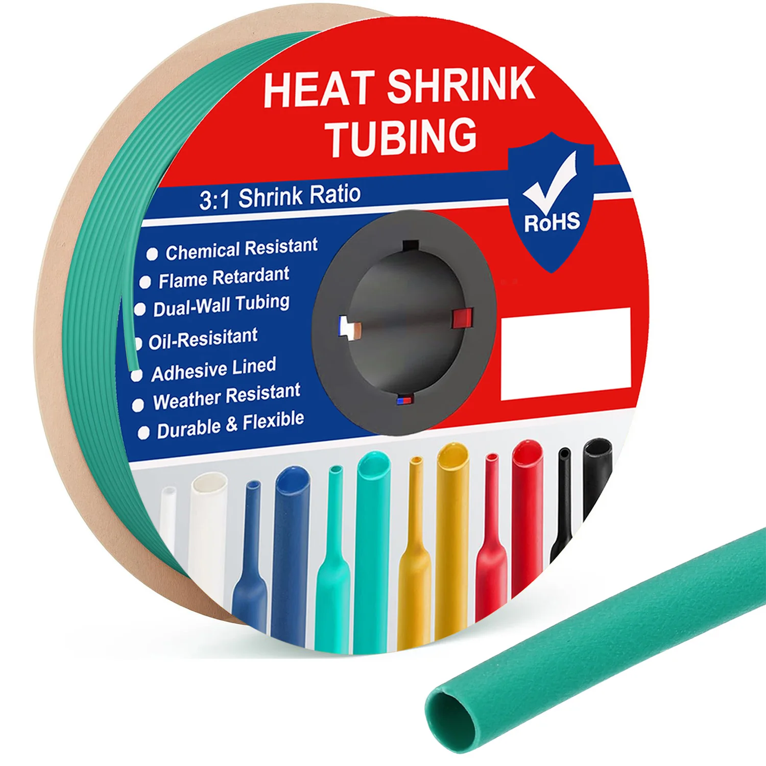 3:1 Ratio Φ2.4mm - 30mm Heat Shrink Tubing Green Roll Kit Dual Wall Adhesive Lined Shrinkable Wire Tube Marine Grade Waterproof