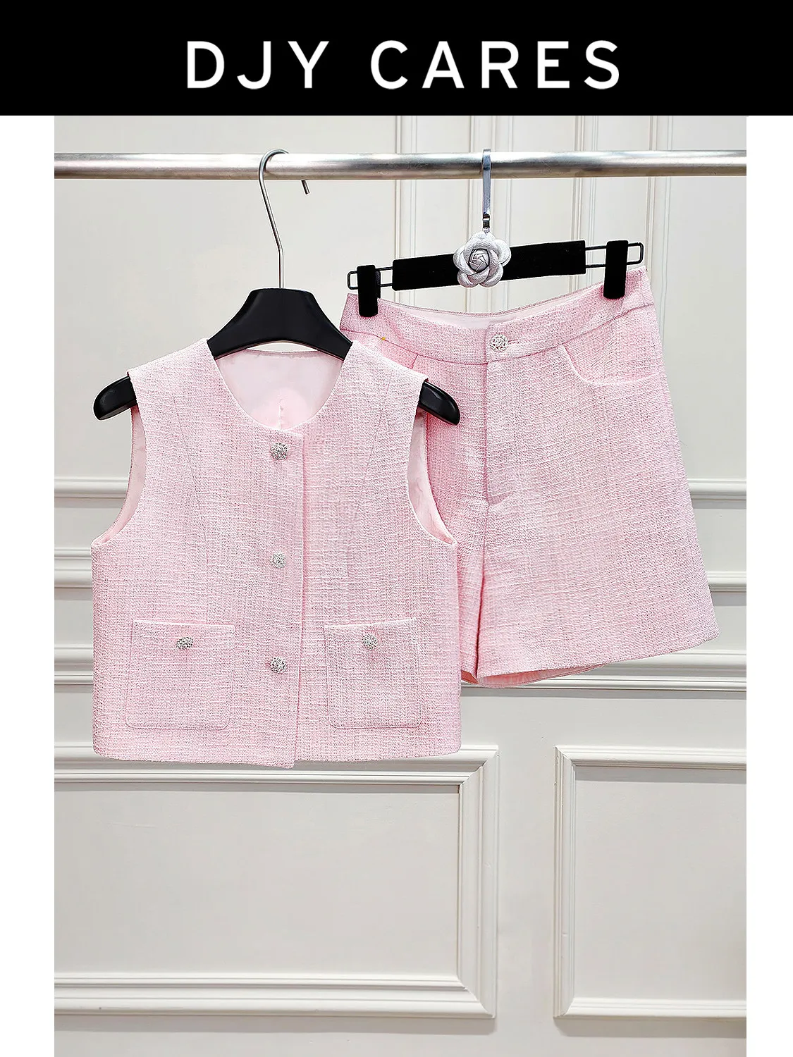 New Sweet and tender pink, sleeveless vest top paired with slimming shorts set big  size