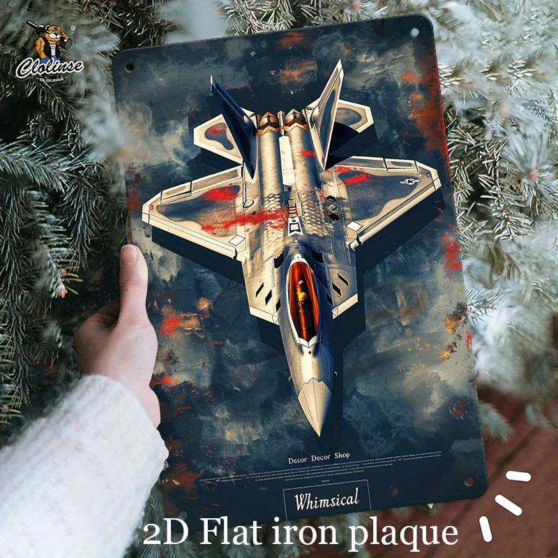 Iron Metal Wall Art - Fighter Jet with Gritty Artistic Background, , Perfect for Man Cave, Game Room, Aviation-Themed Bar Decor