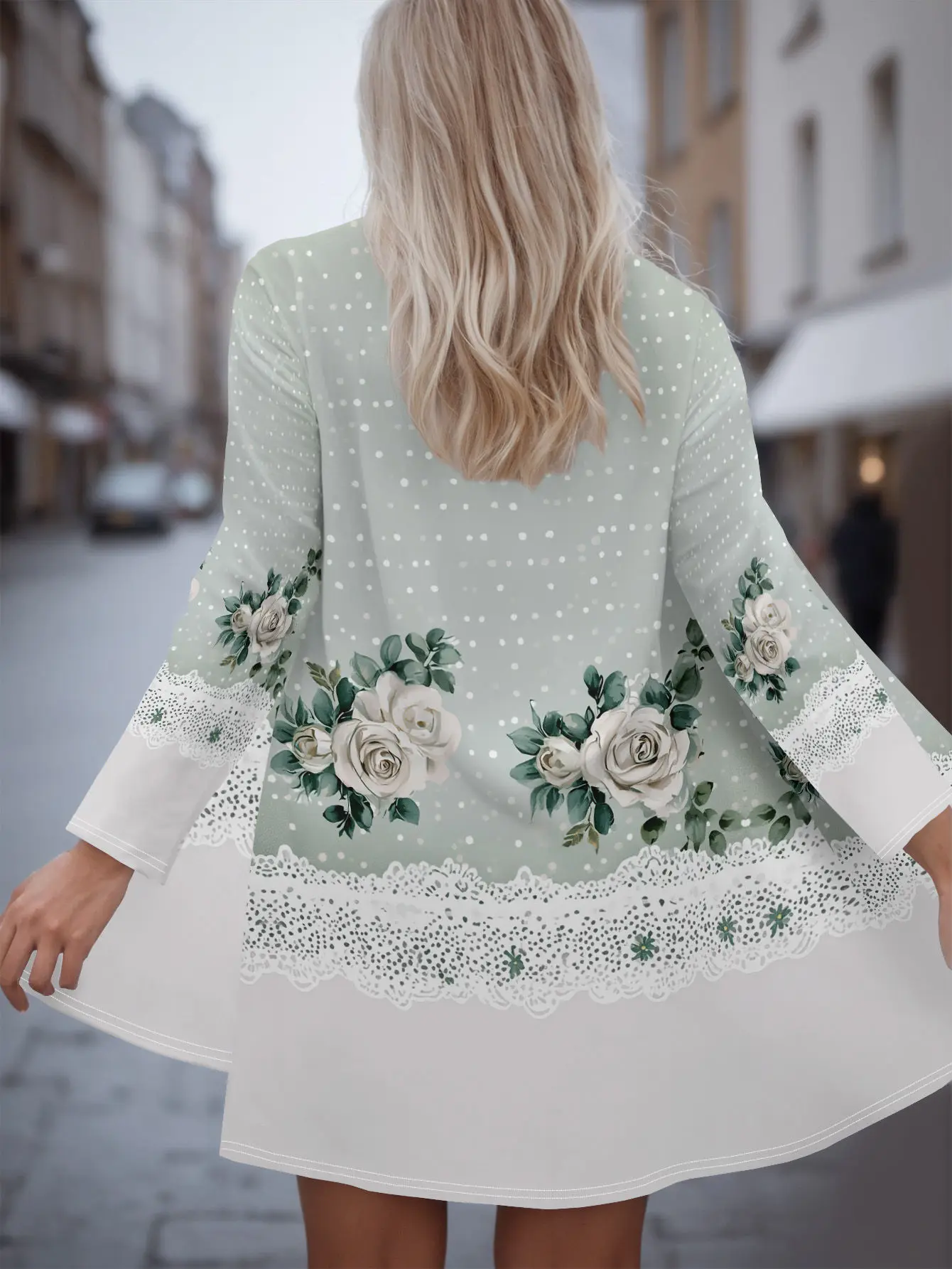 

Женский кардиган с 3D цветочным принтом, мятно-зеленое, белое кружево, элегантный дизайн с длинными рукавами, модная верхняя одежда на весну и осень