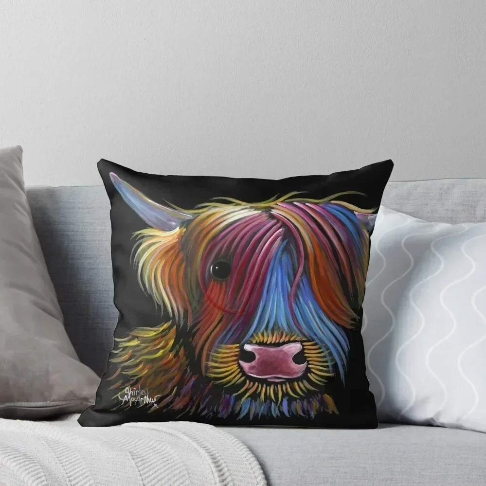 

Scottish Highland Cow ' PoDGER ' by Shirley Macarthur Throw Pillow Room decorating items pillow