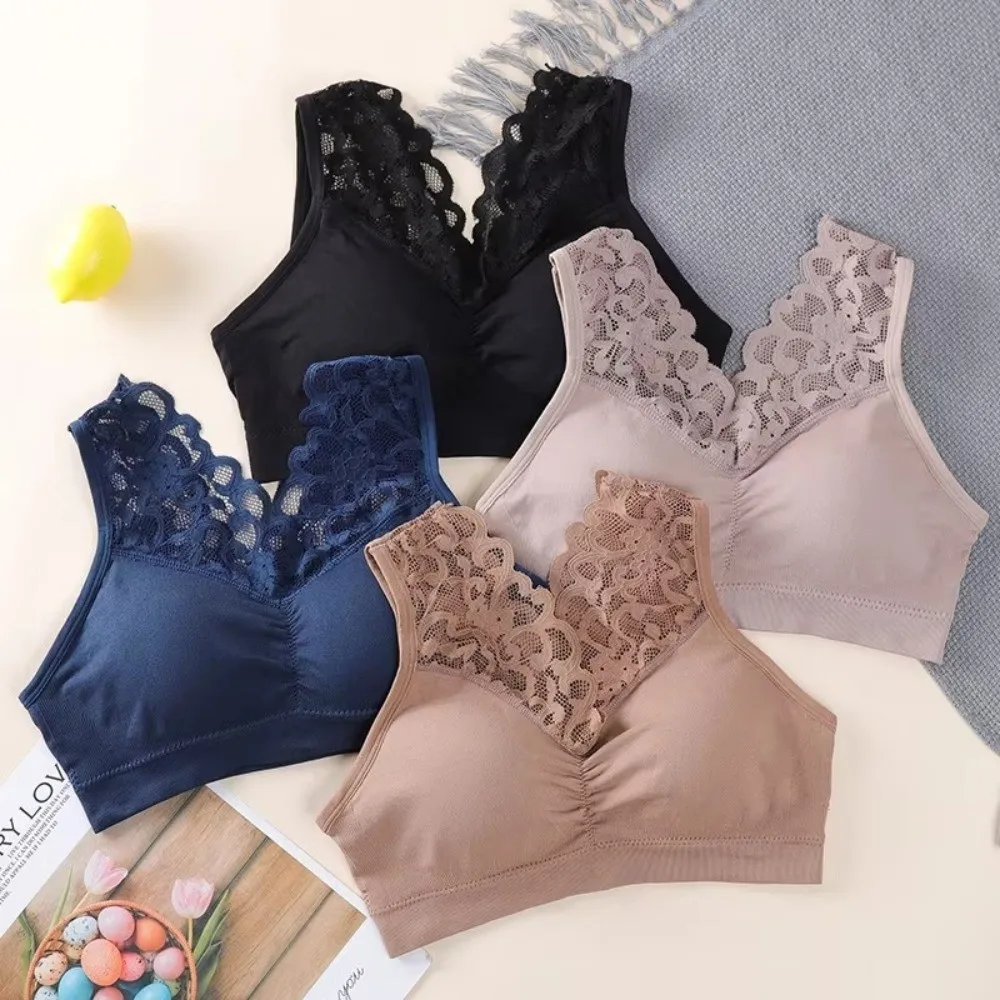 New Polyester Wireless Bra Seamless Lace Push Up Bra Comfortable Breathable Padded Bralette Everyday Wear