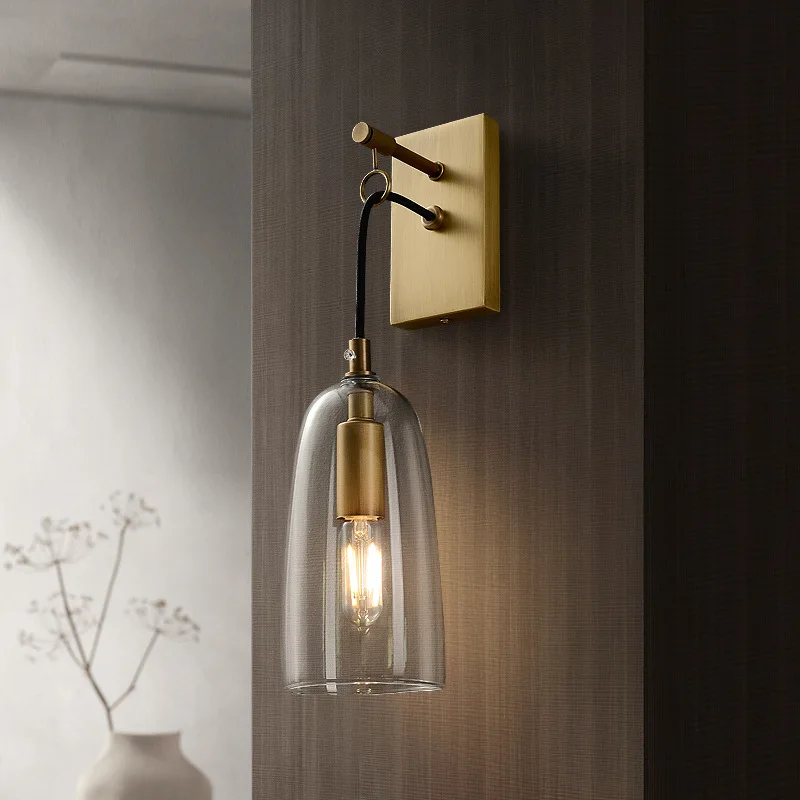 

Modern Creative New LED Copper Wall Lamp Glass Lampshade Living Room Background Wall Bedroom Bedside Decorative Lighting