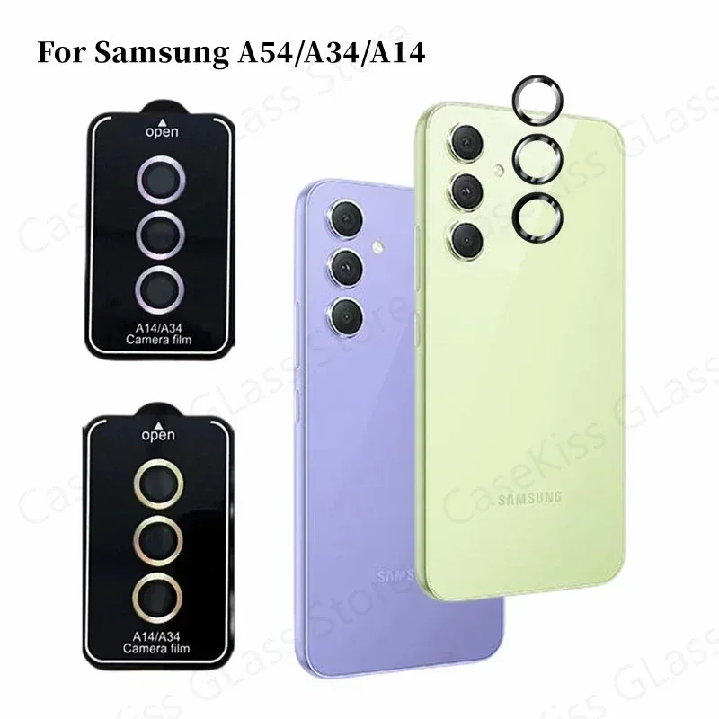 Camera Protector for Samsung Galaxy A34 A54 A14 5G Metal Lens Ring Tempered Glass on Samsung A24 A25 Lens film Protective Cap