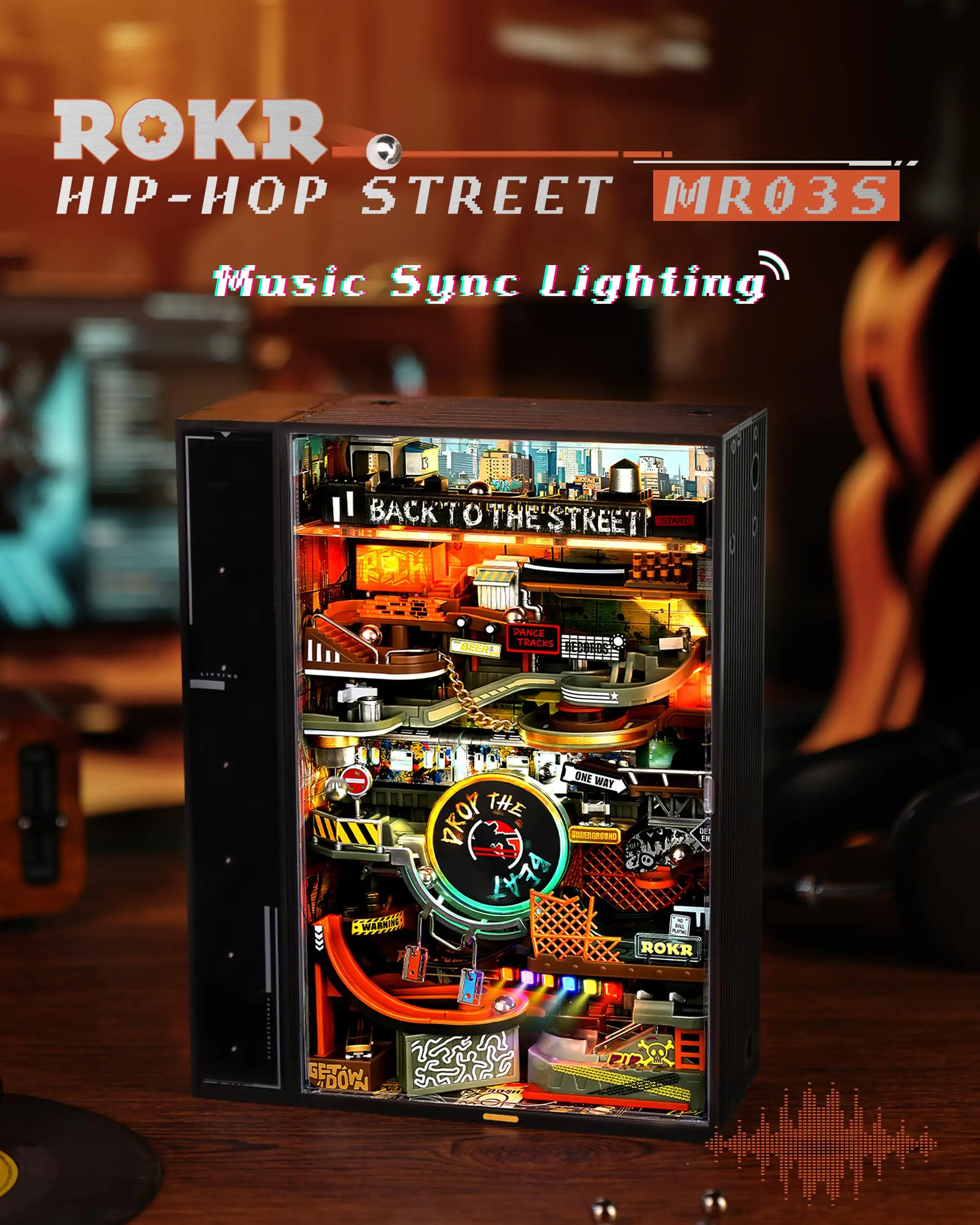 Rokr Hip Hop Street Marble Run Mechanical 3D Puzzle Gaming Decoration Automatic Futuristic Marble Run Cyberpunk Gift for Men