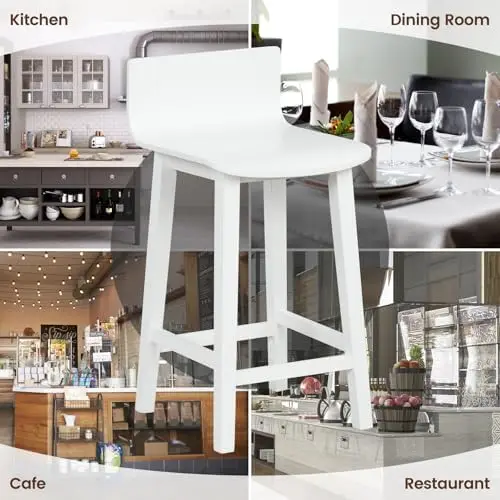 Solid Wood Bar Stools Set of 4, 24.5' Counter Height, Farmhouse White Kitchen Chairs