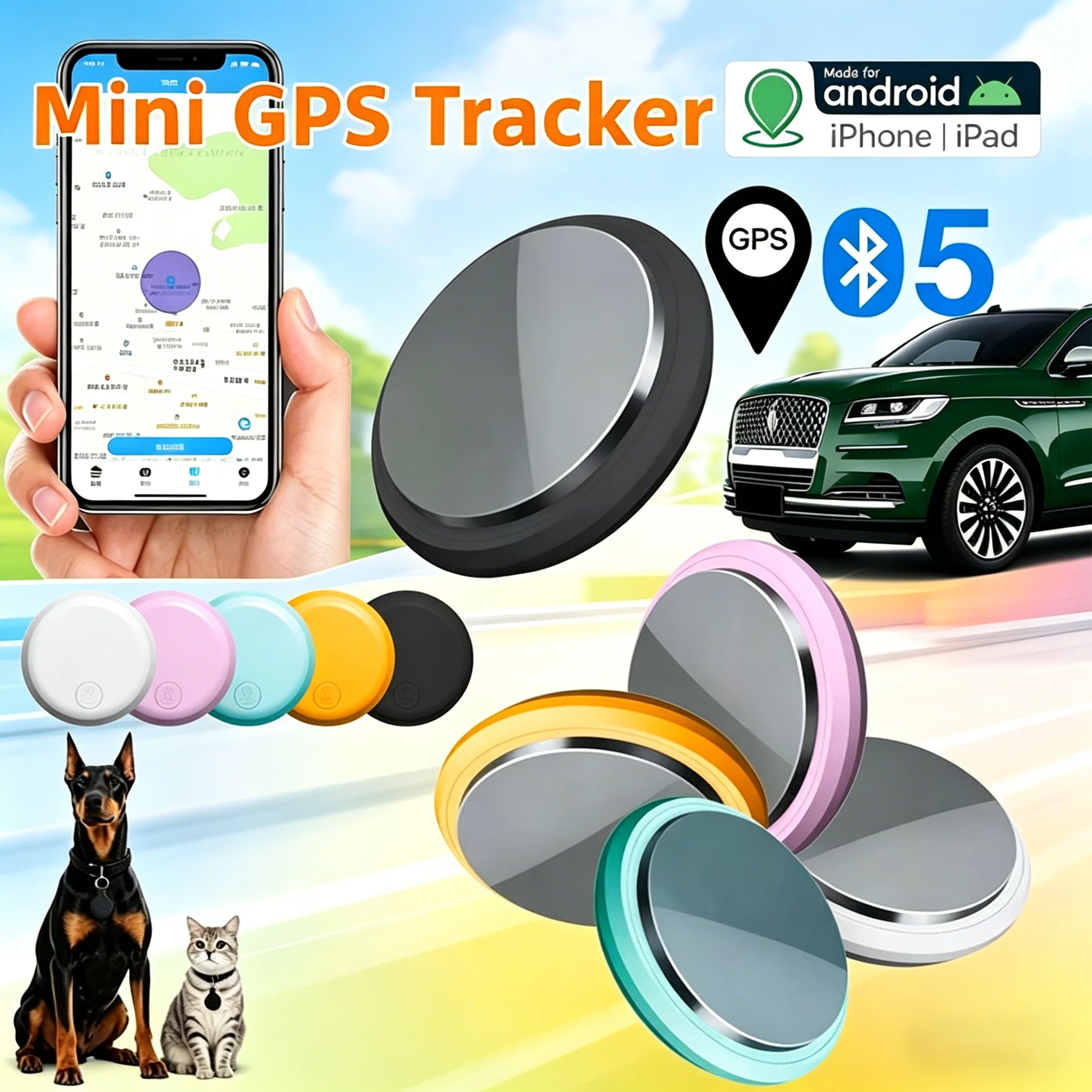 Localizador GPS Bluetooth 5.0 para Personas Mayores, Niños, Mascotas, Autos, Maletas, Carteras, Dispositivo Inteligente Antipérdida, Compatible con IOS y Android