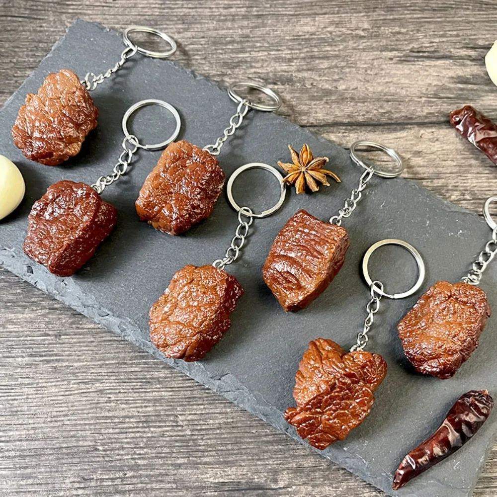 Simulation Beef Block Beef Keychain Imitation Food PVC Beef Cubes Keyring Food Model Simulation Food Keychain Bag Pendant
