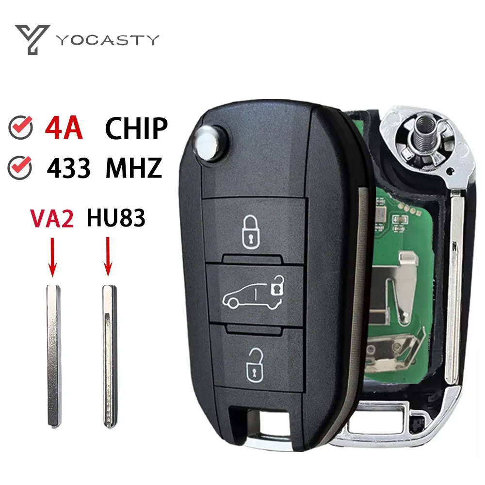 

YOCASTY 4A Chip 433 MHZ Flip Remote Folding Car Key For Peugeot 308 4008 For Citroen C3 C5 C6 With Trunk Buttons