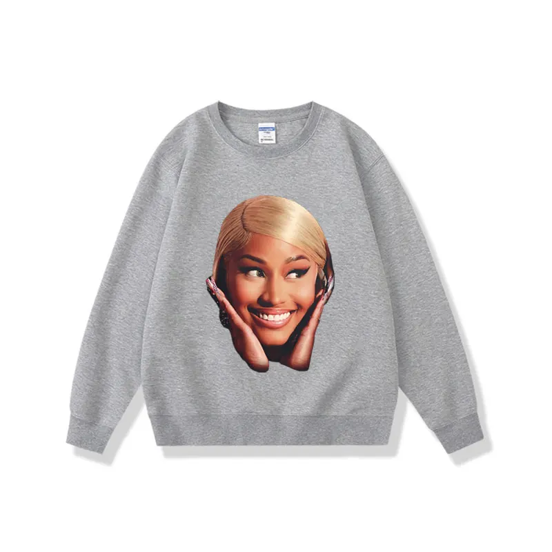 Rapper Nicki Minaj Head Graphic Print Sweatshirt Men Women Hip Hop Fashion Oversized Pullover Male Vintage Causal Sweatshirts