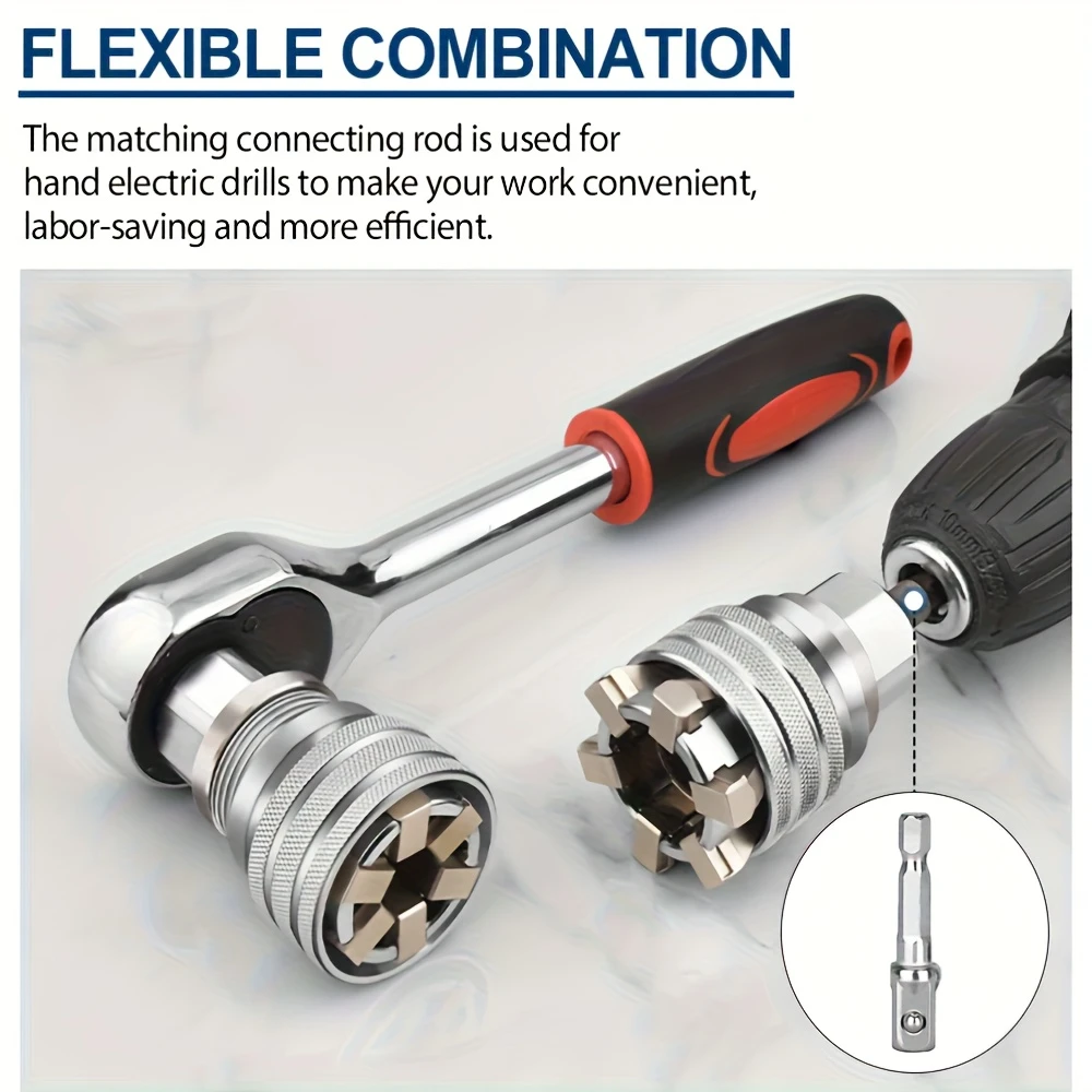 3-teiliges Set, verstellbarer magischer Steckschlüssel, 10–19 mm, 7–10 mm, multifunktionaler universeller Ratschenhülsen-Schraubenschlüssel, Reparaturwerkzeug-Zubehör – Detail 8
