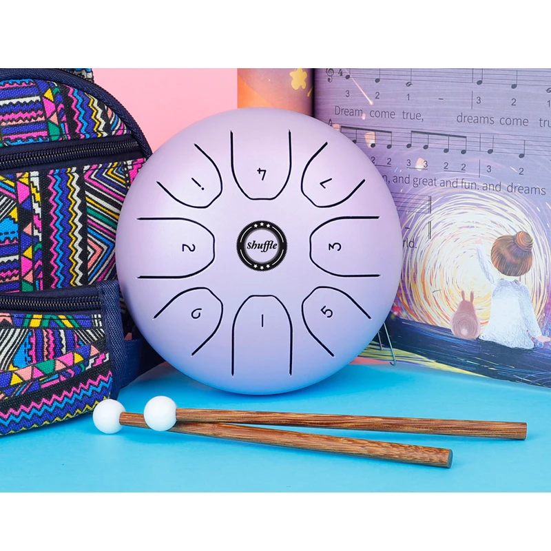 

Hooqu Hot Sale Chinese Drums Instruments Manufacturers Kids 5.5'' Hand Drum Popular Percussion Meditation Steel Tongue Drum