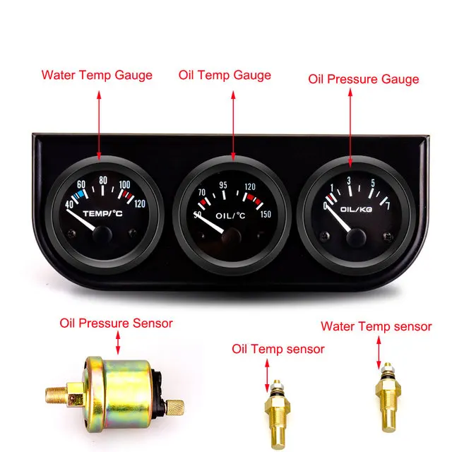 52 MM 3 In 1 Oliedrukmeter + Voltmeter + watertemperatuurmeter Kit Voltmeter met sensor Olietemperatuurmeter Triple Meter
