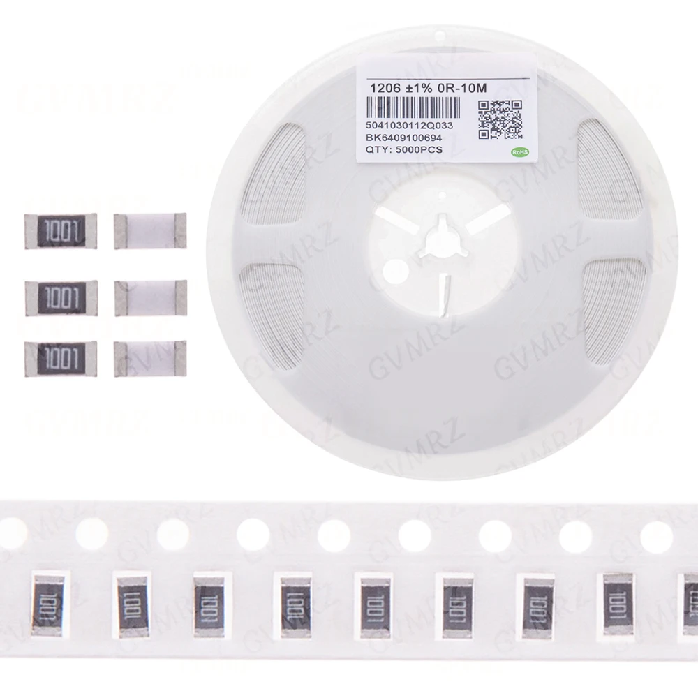 1Reel 5000pcs  100R 220R 330R 470R 1K 4.7K  10K 1206 1%  percenta  SMD  0 ohm ~ 10M ohm chip resistor  10 100 330 470 ohm  0 10R