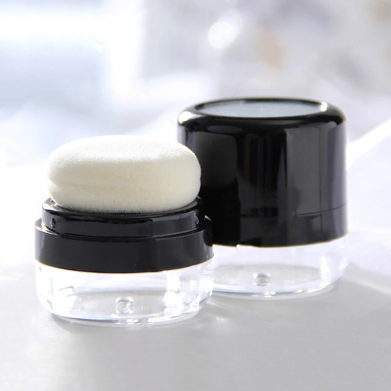 Przenośny pojemnik na puder sypki z lusterkiem, podróżny pojemnik na puder z gąbeczką w kształcie grzybka, kosmetyczka, pojemnik na róż, słoik na puder.