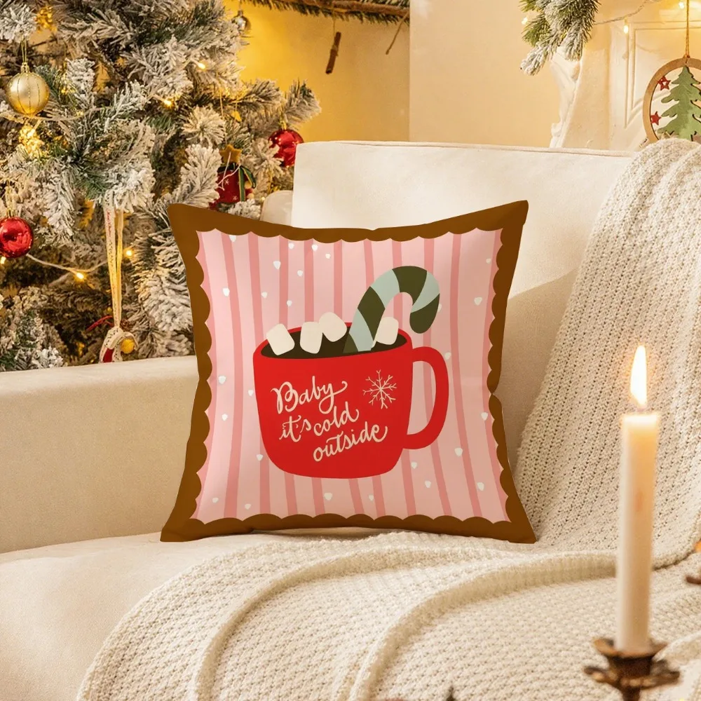 

1pc Cozy Christmas Pillowcase: Baby it's cold outside with Candy Cane and Marshmallows