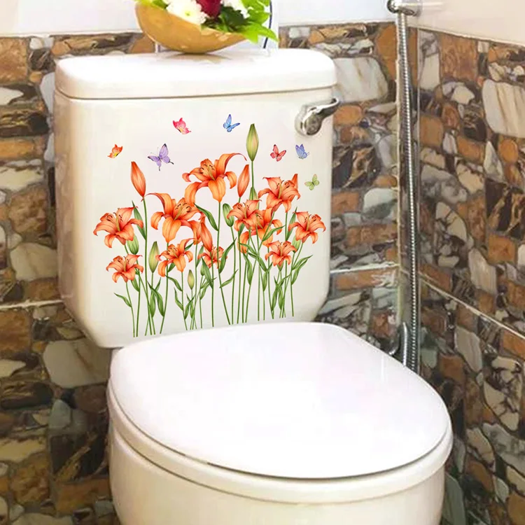Wunderschöner Pflanzen-Blumen-Wandaufkleber, Badezimmerzubehör, WC-Dekor, Aufkleber für Schrank, Zimmer, Heimdekoration, selbstklebendes Wandbild – Detail 6
