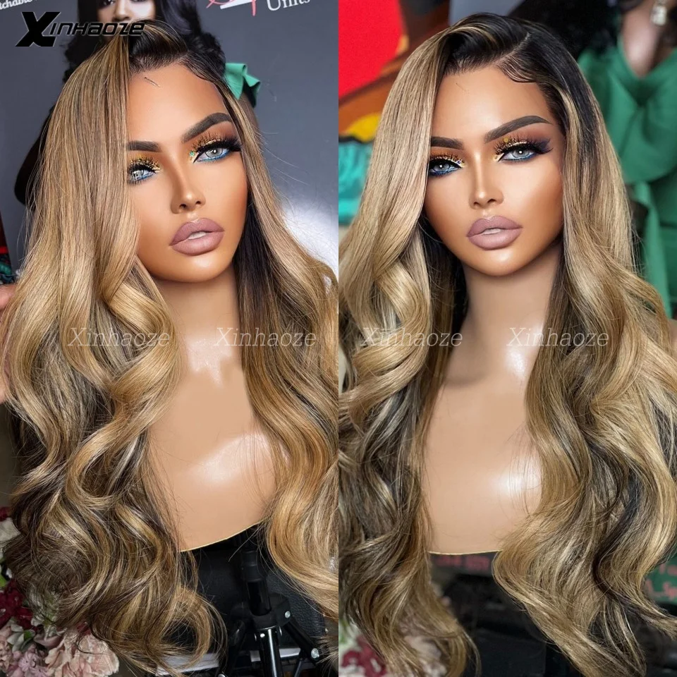 Gorgeous Ombre Blonde Color Body Wave 13x6/360 Lace Frontal Human Hair Wig Brazilian #1bT27 Blonde 5x5 Silk Base Lace Front Wigs