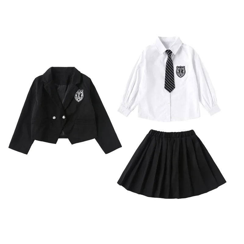 

Korean Kids Clothes Set Girls Black Blazer Suits + Mini Skirts + White Long Sleeve Blouses Academic Style Teenage Fall 2pcs/3pcs