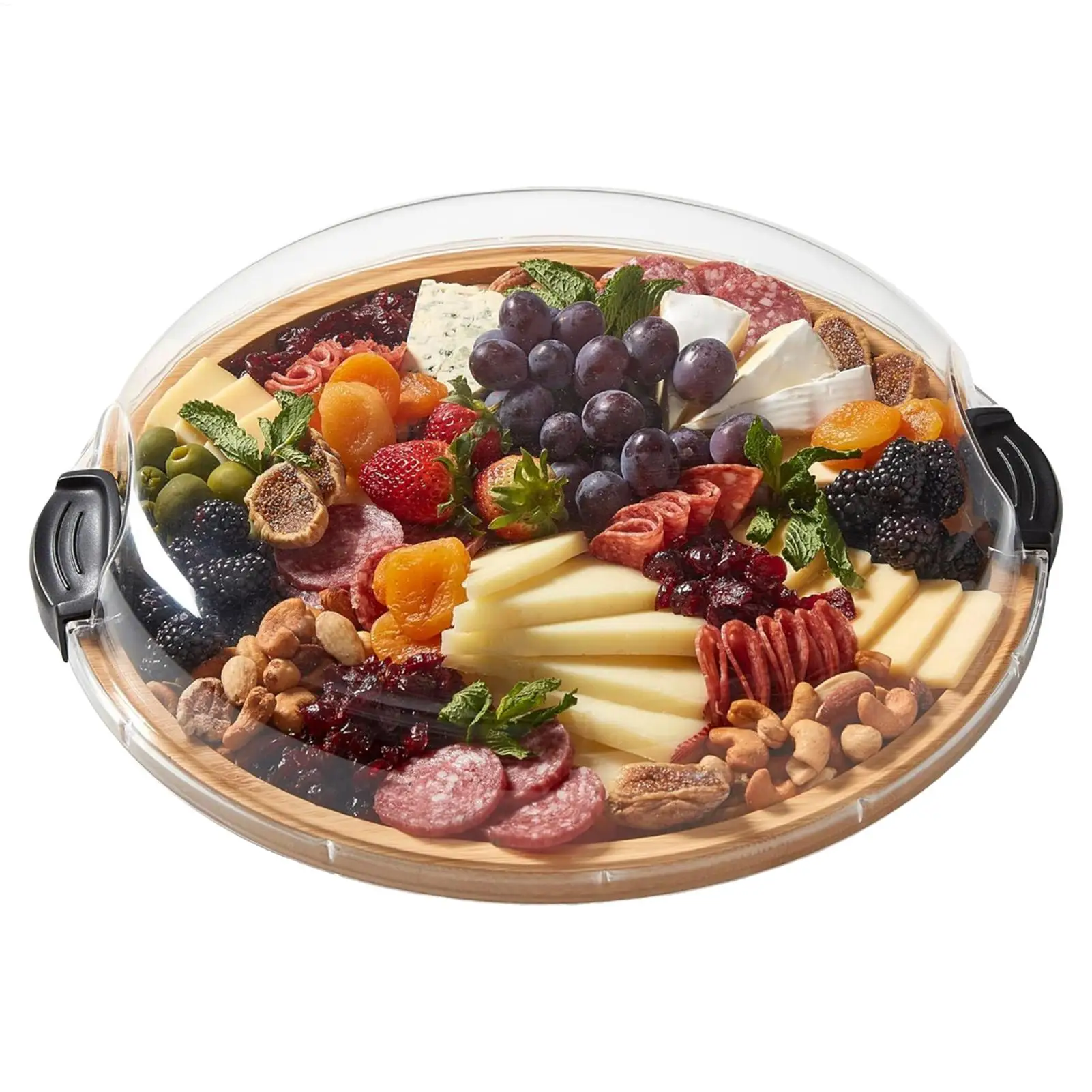 Tableros para servir, tableros de charcutería, plato de comida redondo portátil de madera con tapa para fiesta, Navidad, restaurante, Picnic, vacaciones