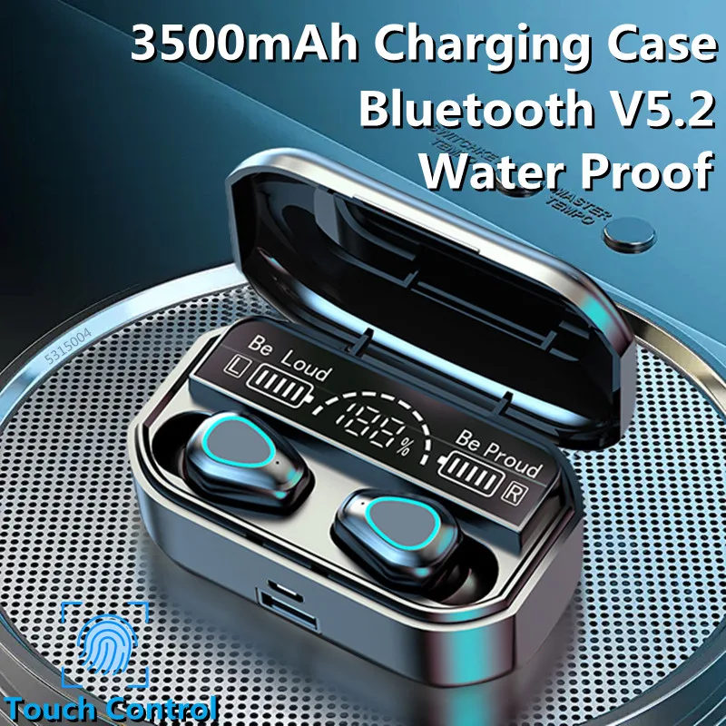 TWS Bluetooth 5.2 Earphones 3500mAh Charging Box Wireless Headphones 9D Stereo Waterproof Touch Control Noise Cancelling Headset