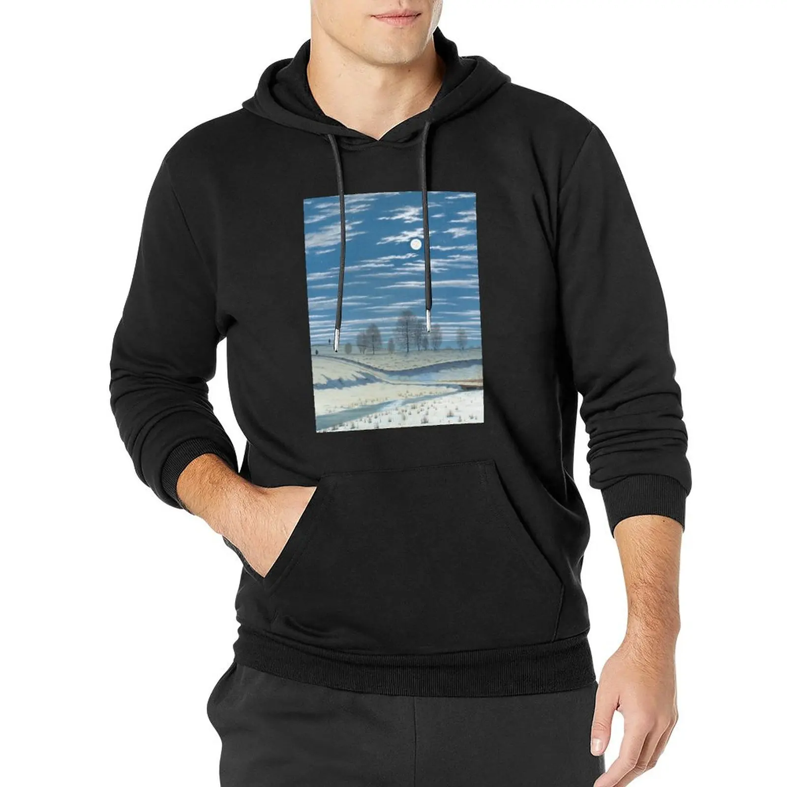 

Henry Farrer - Winter Scene In Moonlight Pullover Hoodie graphic t shirts men men hoodie