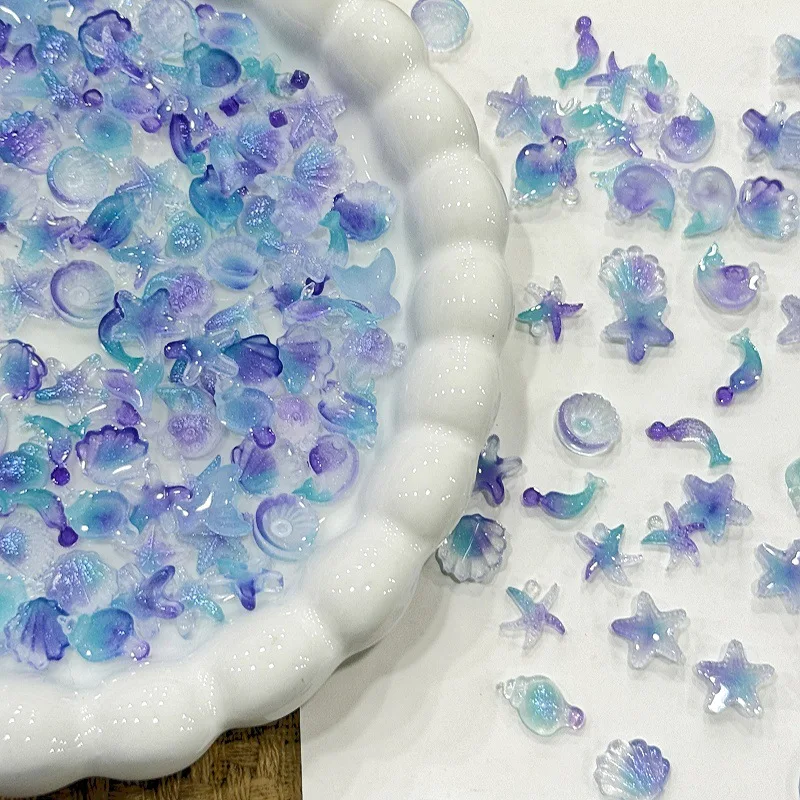 50pcs Ocean Gradient Nail Charms Mixed Shell, Mermaid Tail & Dolphin Embellishments for DIY Press-On Nails