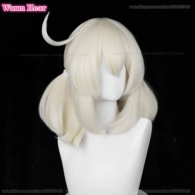 New! Klee Cosplay Wig  42cm Milk White Double Ponytail Wigs Cosplay Anime Wig Heat Resistant Fibre Wig + A Wig Cap