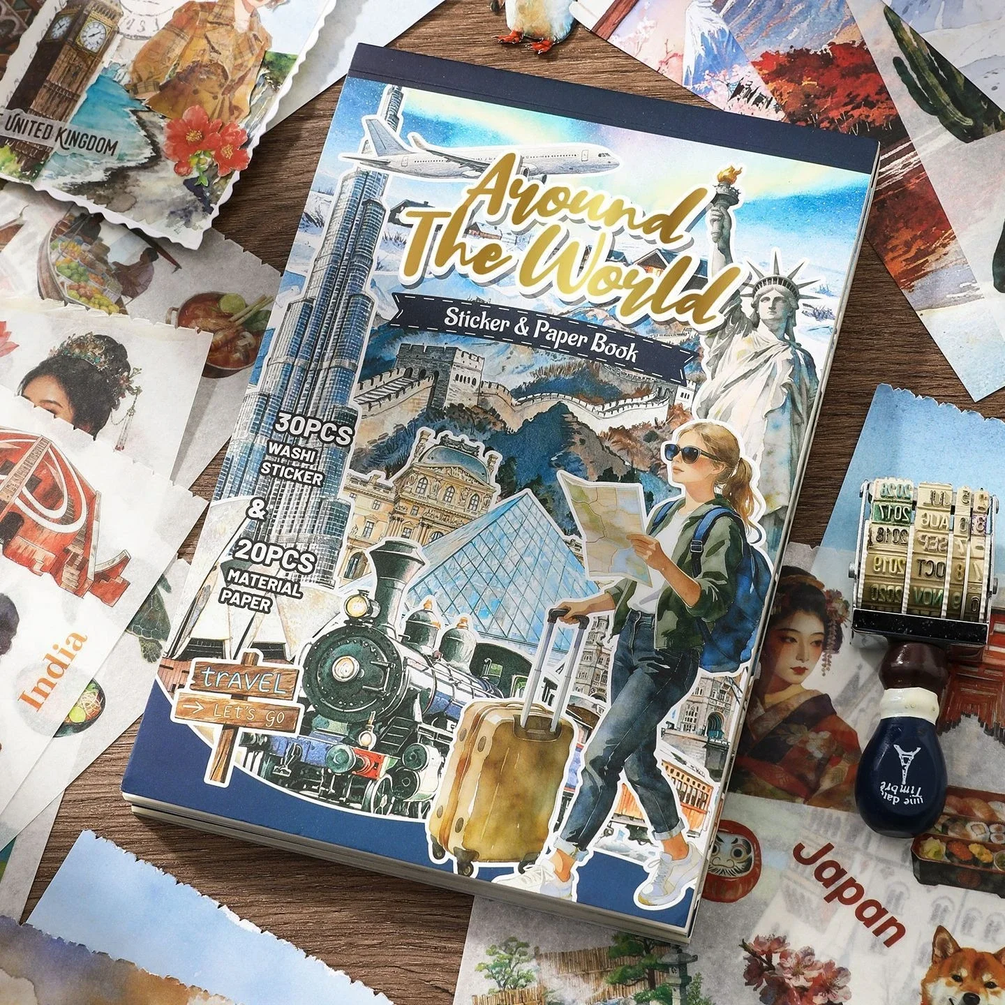 Vintage World Travel Character Landscape Material Collage Scrapbooking Sticker Book Creative DIY Journal Stationery