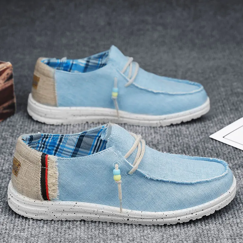 Primavera Verano azul zapatos náuticos casuales para hombres zapatos de conducción ligeros sin cordones zapatos de lona transpirables de corte bajo para hombres mocasines