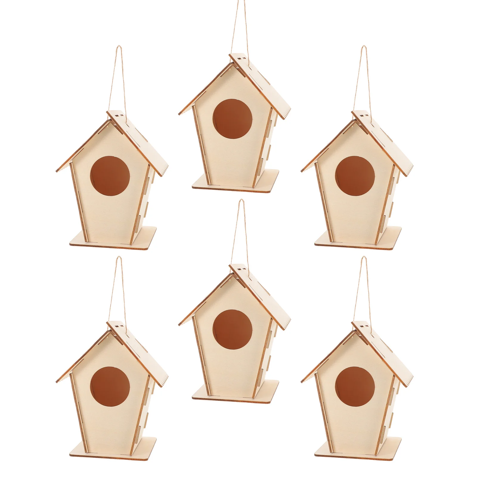 Kit de maison à oiseaux en bois pour enfants, 6 pièces, Mini maisons à oiseaux à peindre, artisanat inachevé avec ficelle suspendue, assemblage pré-percé