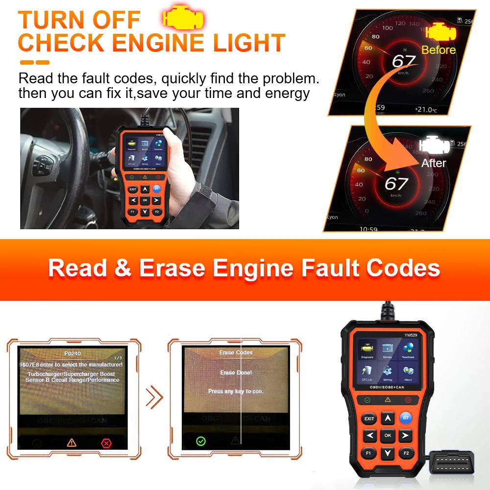 プロフェッショナル OBD2 スキャナ OBD2 エンジン コード リーダー バッテリー寿命のチェックと評価 自動車診断スキャナ