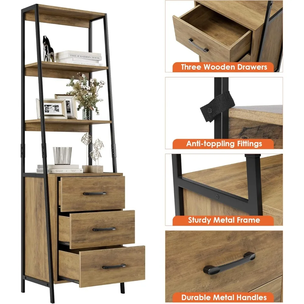 ชั้นวางหนังสือทรงสูง 4 ชั้น ทันสมัย พร้อมลิ้นชักไม้ สำหรับจัดเก็บของในห้องนั่งเล่นและทางเข้าบ้าน