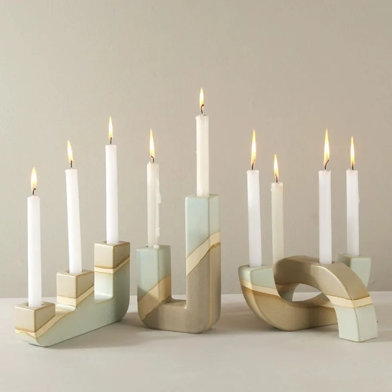 Modern Minimalist Creative Ceramic Candelabra Handmade Home Decoration Customizable Size Color Durable High Temperature Firing