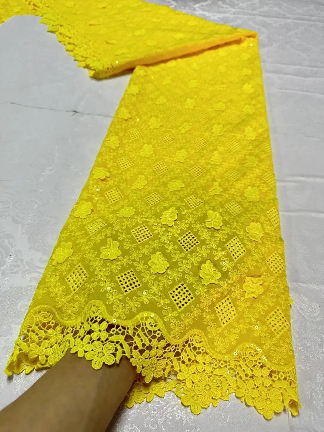 High Quality African Nigerian Lace Fabric, Embroidery Tulle Cotton, Wedding Party Dress, Guipure Sequins, Chiffon, 5Yards JL360