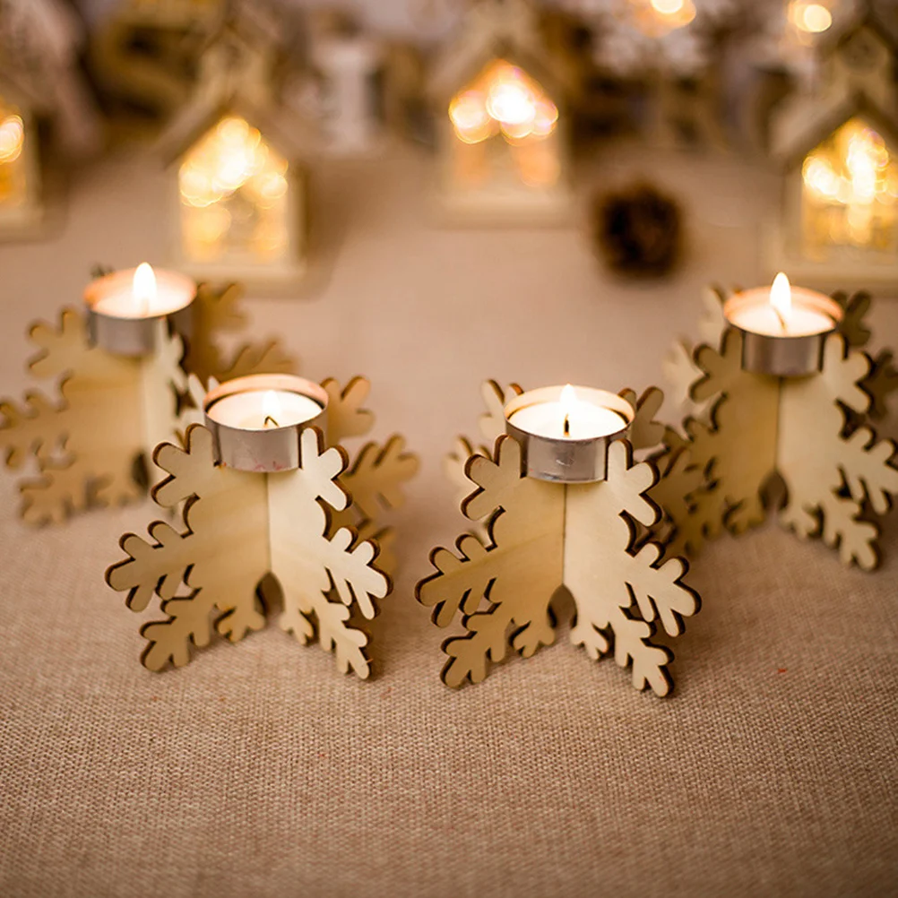 12 قطعة حامل خشبي ندفة الثلج شمعدان مزخرف أنيق لسطح المكتب لحامل منزلي لحفلات الزفاف وعيد الميلاد